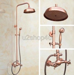 Antique Copper Bathroom Rainfall Shower Faucet Set Dual Handles Rainfall Shower Faucet Set Dual Handles