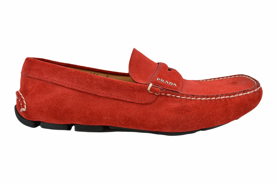 $650 PRADA Rojo Gamuza Mocasines de Conducción Mocasines Informales Zapatos para Hombre NUEVA COLECCIÓN Foto 3 de 4