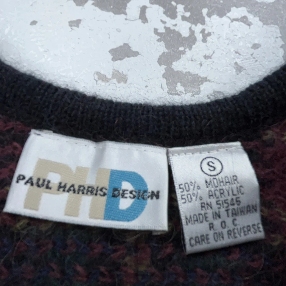 Suéter Vintage Paul Harris Mujer Pequeño Rojo Verde Cuadros Mohair Lana Tejido Años 90 Foto 4 de 4