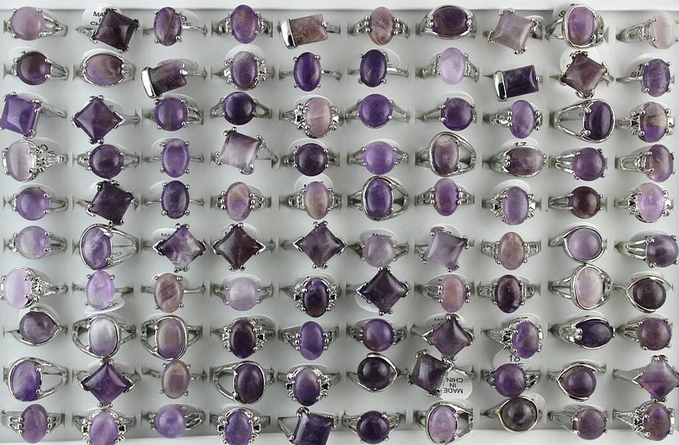 Wholesale Lots 60pcs Silver P Mixed Purple Natural Stone Lady's Fashion Rings - Image 2 of 4