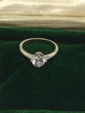 CZ Cubic Zirconia Solitaire Ring 1 Carat 4 prong Silver Vintage UK England SZ 6
