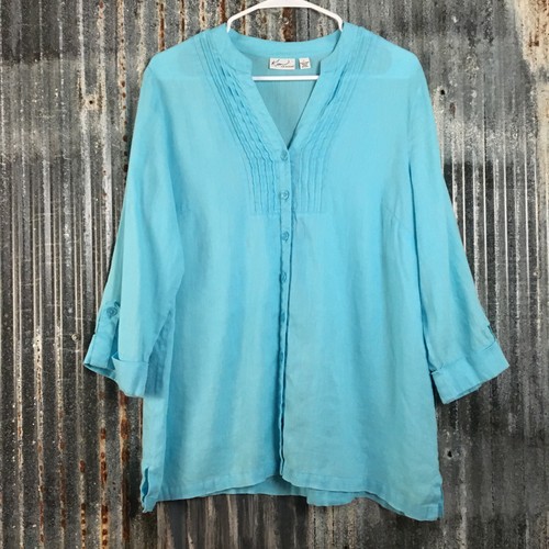 Kim Rogers Womens Large Linen Shirt 3/4 