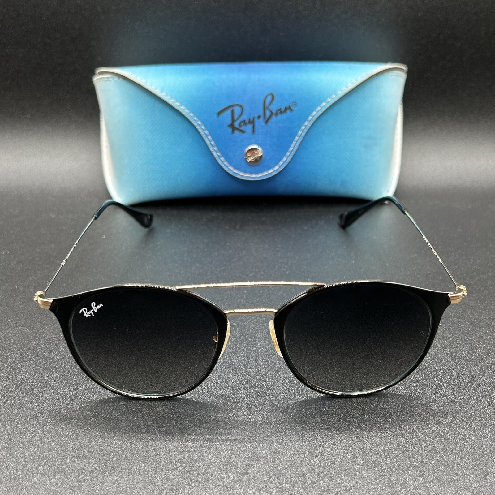 Ray-Ban RB3546 Round Sunglasses Black Gold Gradient Italy 49-20