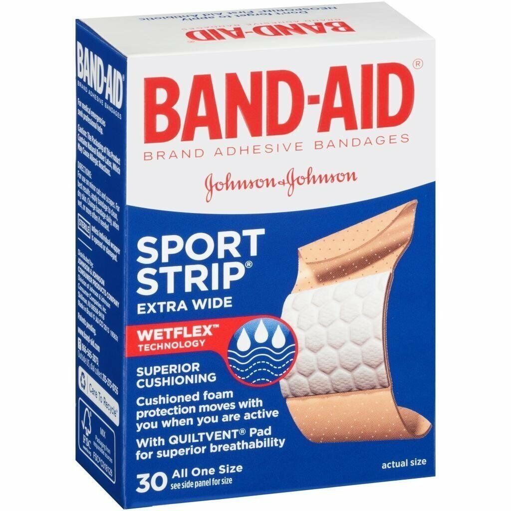 BandAid Cushion Care Sport Strip Adhesive Bandages All One Size 30 ct