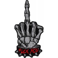 Skeleton Middle Finger F.U. Embroidered Sew on Patch 2" x 4"