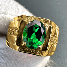 Emerald Men's Ring with 925 Sterling Silver Men's Handmade Green Gemstone Ring