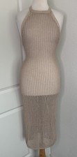 H&M Women’s Beige Open Knit Midi Halter Dress Size Small Beach Cover-up Coastal