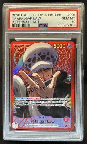 2026 One Piece Azure Sea's Seven Trafalgar Law Leader Alt Art #OP14-001 PSA 10