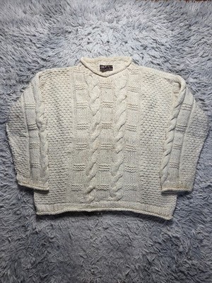 Vintage Rey Wear Pullover Wolle ecru gedreht ecuador aran wool
