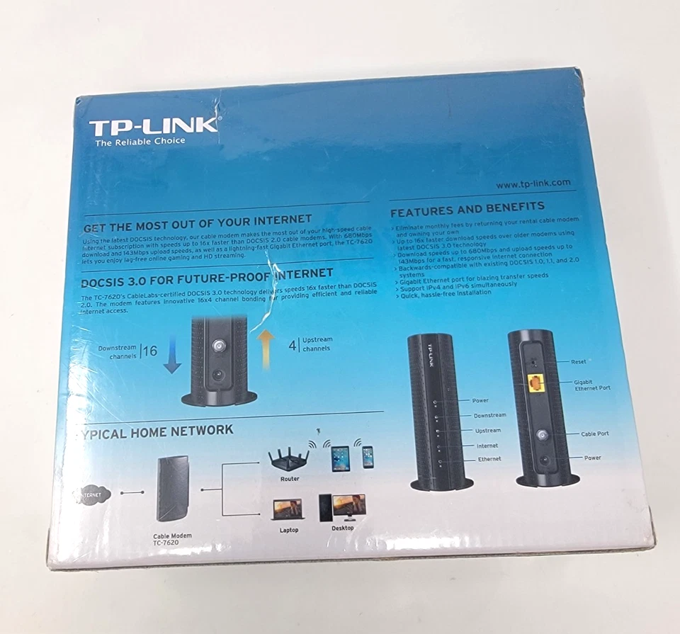 TP-LINK TC-7620 680Mbps DOCSIS 3.0 High Speed Cable Modem New Sealed - Image 2 of 4