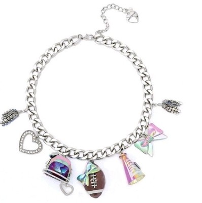 BETSEY JOHNSON  CHEERLEADING FOOTBALL  Charm Iridescent Statement Necklace NWT!