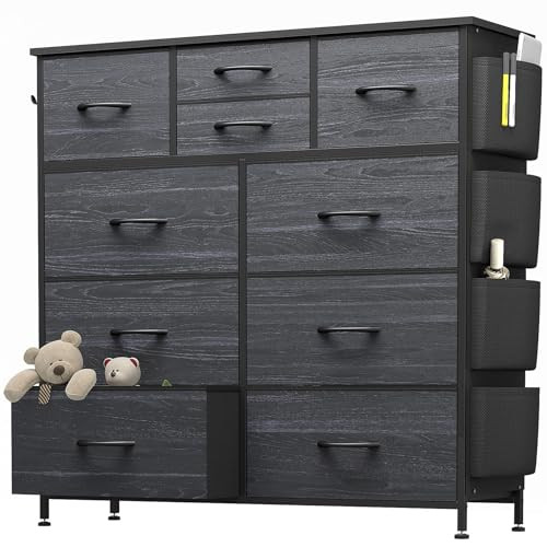 Dresser for Bedroom with 10 Drawers, Chest of Drawers with Side Pockets,