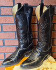 Black Leather White Stitching Vintage Justin Western Cowboy Boots Sz M-8/W-9.5 — photo 1