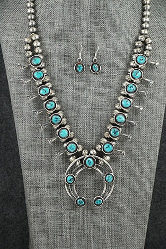 Ensemble de colliers fleurs de courge en turquoise et argent sterling
