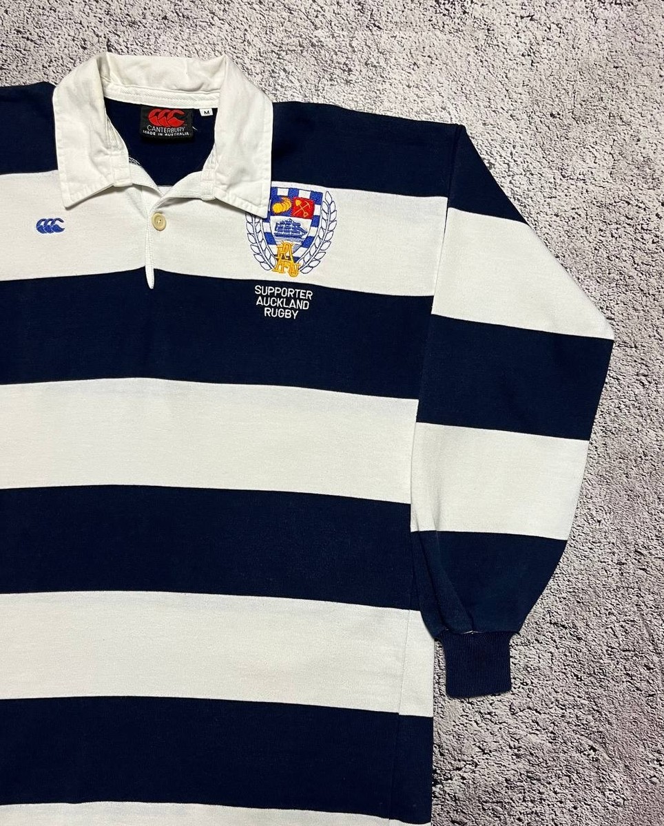 Scotland代表 Canterbury ラガーシャツ ホワイト/ネイビー Canterbury Auckland Rugby Supporter Long Sleeve Striped Polo Shirt
