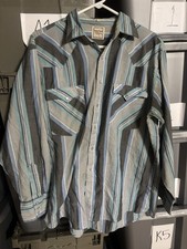 Vintage striped western pearl snap long sleeve shirt size L O3