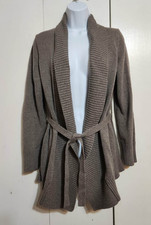 Medium Banana Republic Cotton Blend Grey Open Front Belted Cardigan Sweater