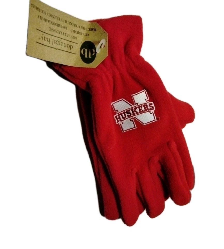 NCAA Nebraska Cornhuskers Red Fleece Gloves ECO 100% biodegradable Donegal Bay - Image 2 of 4