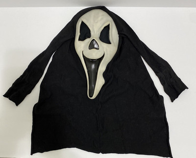Vtg 90's Fun World DIV Scream Mask Happy Ghost Face Cotton Shroud Glows In Dark