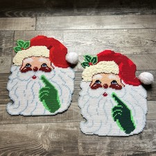 Needlepoint Santa Face Decorations Pair Of 2