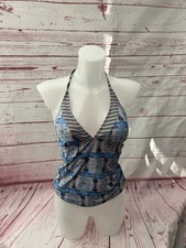 Moontide BNWT Halter Tankini Aqua Blue 16 Pattern Bikini Swimwear Holidays Spa
