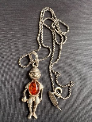 Thomas Sabo Vintage 925 Sterling Silver Boy Figure with Amber Stone Necklace