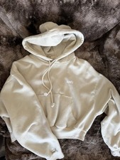 Levi's Women's Beige Cropped Pullover Hoodie XS Logo Drawstring Long Sleeve