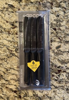 6-Piece Serrated Steak Knife Set 4-inch Stainless Steel Blades Black Handle