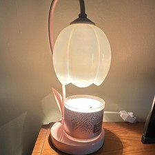 Flower-Shaped Pink Accent Lamp with Frosted Glass Shade, Painted Finish