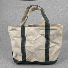 Vintage L.L. Bean Boat And Tote Bag Medium Beige Green Canvas Made In USA 80s