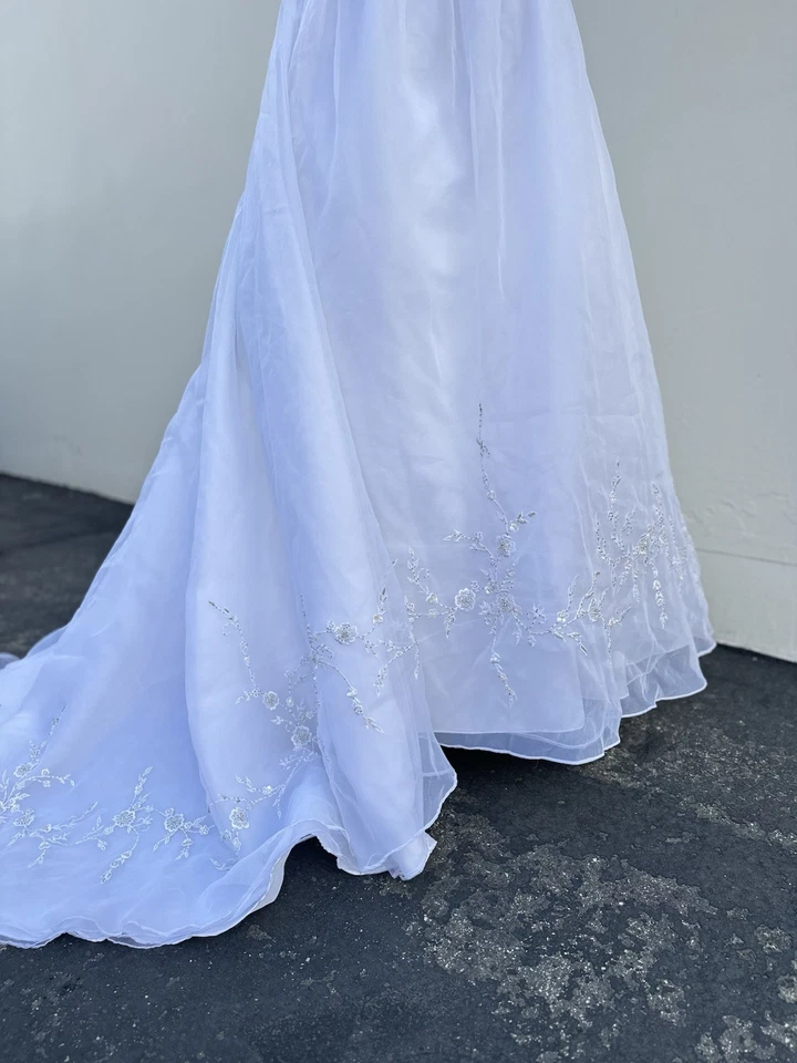 Vestido de noiva de alta costura jasmim branco vestido de trem frisado Y2K floral tamanho 12 - Imagem 4 de 4