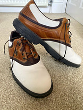 FootJoy Aqualites Men’s Golf Shoes Leather Spiked Lace Up White/Brown UK 7.5