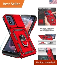Military-Grade Red Phone Case for Moto G Play 2024 with Kickstand & Camera Cover