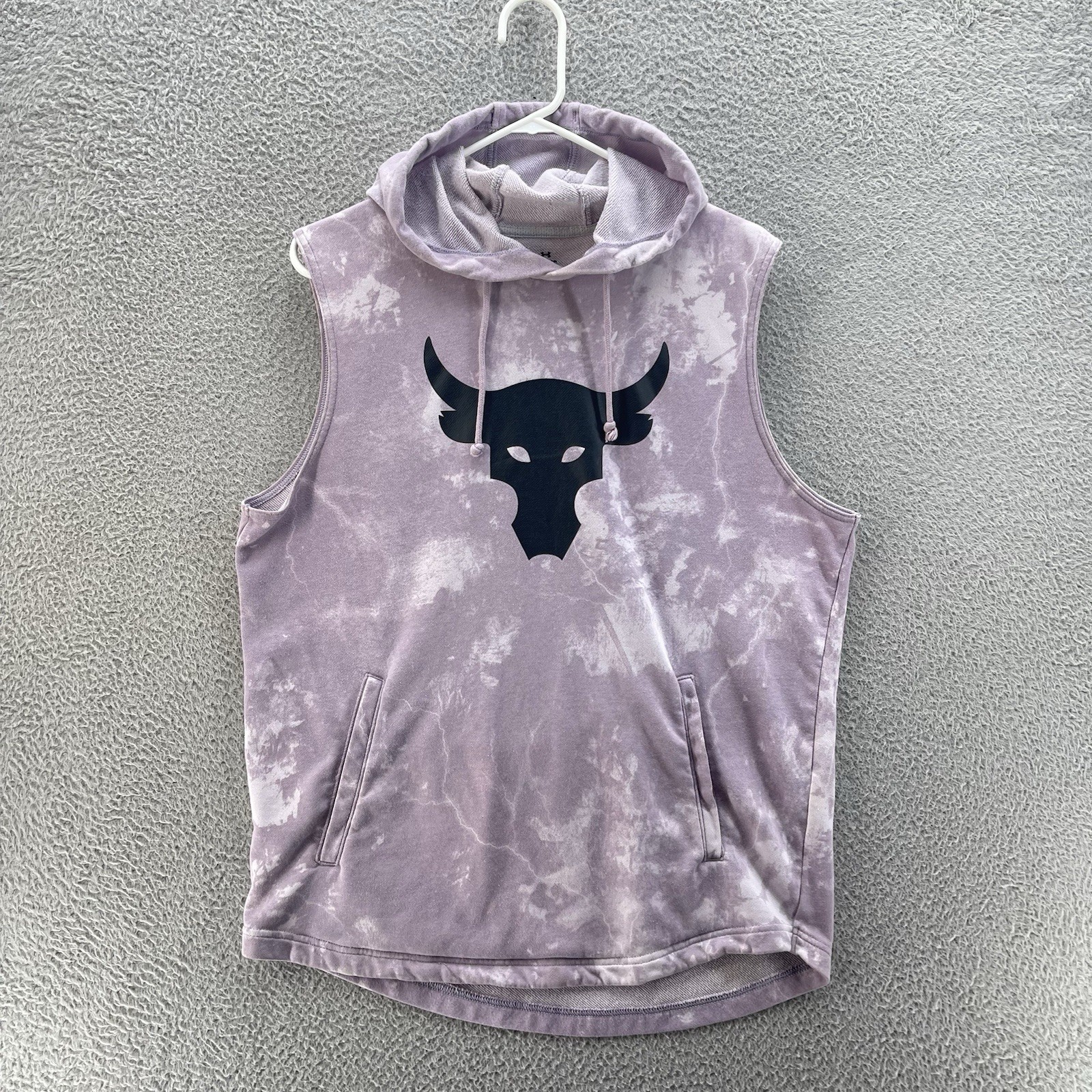 Under Armour Project Rock Hoodie Men Large Purple Sleeveless Tye Dye Streetwear*