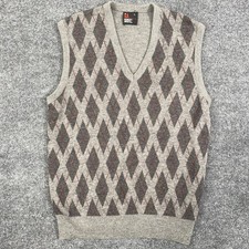 VTG Robert Bruce Argyle Sweater Vest Mens L Gray V Neck Acrylic Union USA Made