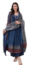Women's Rayon Printed Anarkali Kurta and Pant with Dupatta handmade ethnic set