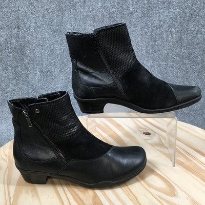 Earth Orion Boots Womens 8.5 B Low Heeled Side Zip Ankle Bootie Black Leather