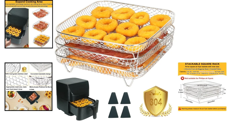 Stapelbares Edelstahl Rack für Airfryer 5,5-8L, vielseitiges Zubehör - Bild 2 von 4
