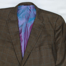TOM JAMES Bespoke Brown Windowpane Plaid Blazer SPORT COAT JACKET Men's 48R 48L