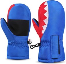Kids Winter Warm Ski Shark Designed Mitten Gloves For Outdoors - Blue. 3-5 Years