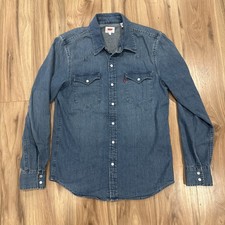 Levi's Western Denim Shirt Mens Blue Small Pearl Snap Button Long Sleeve