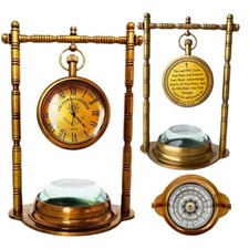 Lord Will Guide You Vintage Table Clock Compass - Psalm 32:8 Proverb 3:6