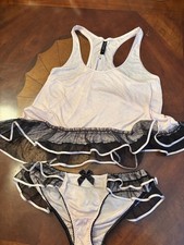 NWOT Victoria's Secret Pink Ribbed Camisole set w/Black Lace Trim SZ M