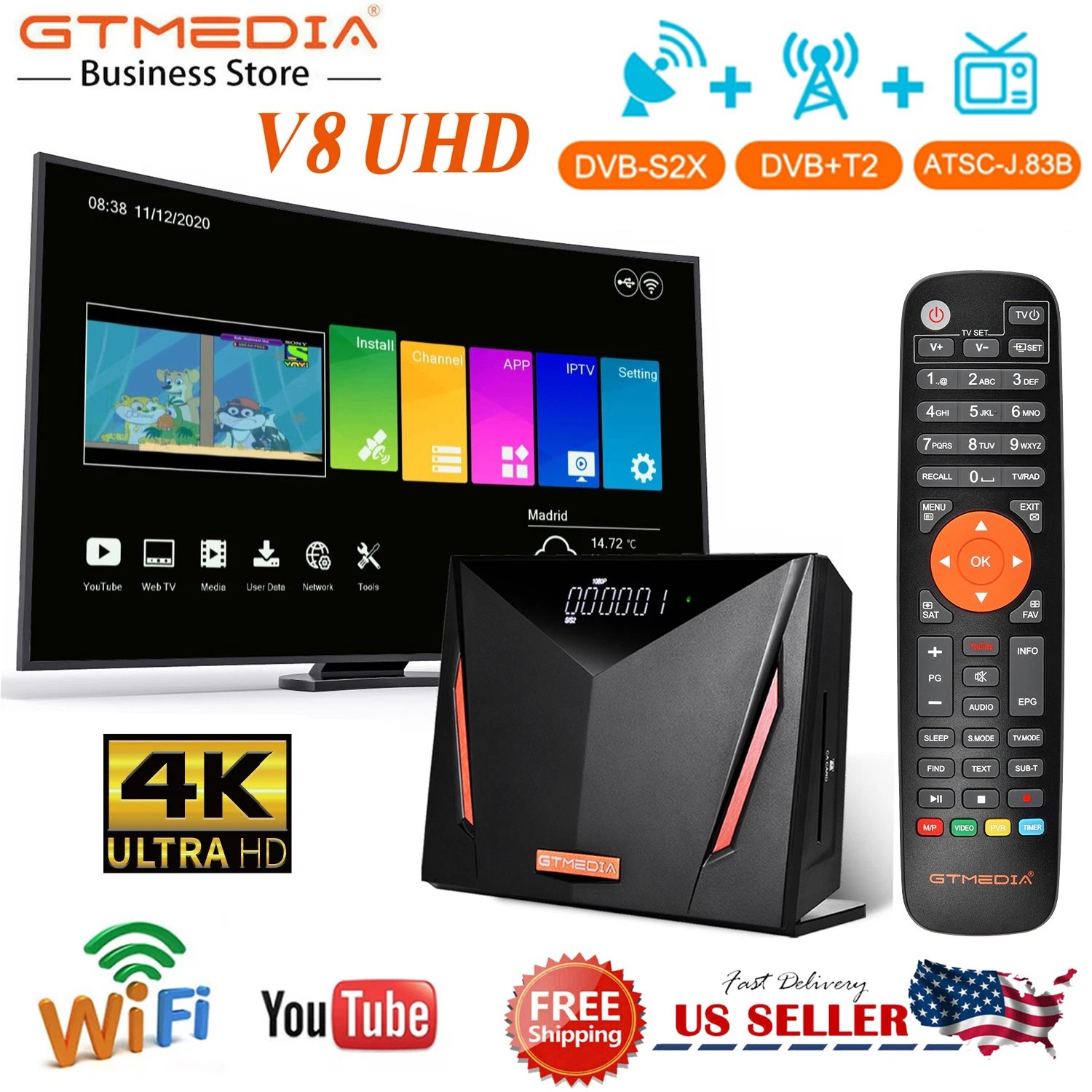 4K UHD ATSC-C Satellite TV Receiver Box SCART HDMI Media Pla