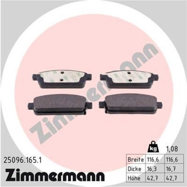 Zimmermann BremsbeläGe Hinten FüR Opel Mokka/Mokka X Astra J Chevrolet Cruze-image