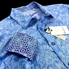 Robert Graham Geometric Paisley Floral Blue Sport Shirt 228 Medium