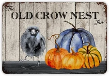Halloween Pumpkin The Old Crow Nest Tin Metal Sign Waterproof 8x12