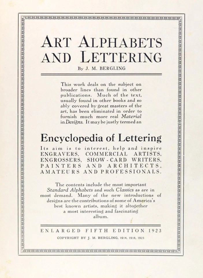 J M Bergling 5th Ed 1923 Art Alphabets and Lettering Encyclopedia of Lettering Foto 4 de 4