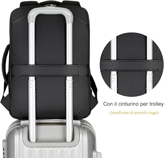 Zaino PC portatile con USB perfetto per ufficio e scuola pratico stilos nero KM1 - Immagine 4 di 4