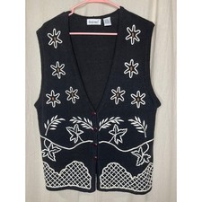 1980s That's Me Floral Leaves Artsy Cowichan Coastal Homestead Sweater Vest M
